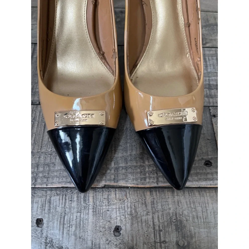 Coach Zan Two Tone Patent Leather Pointed Toe Pumps